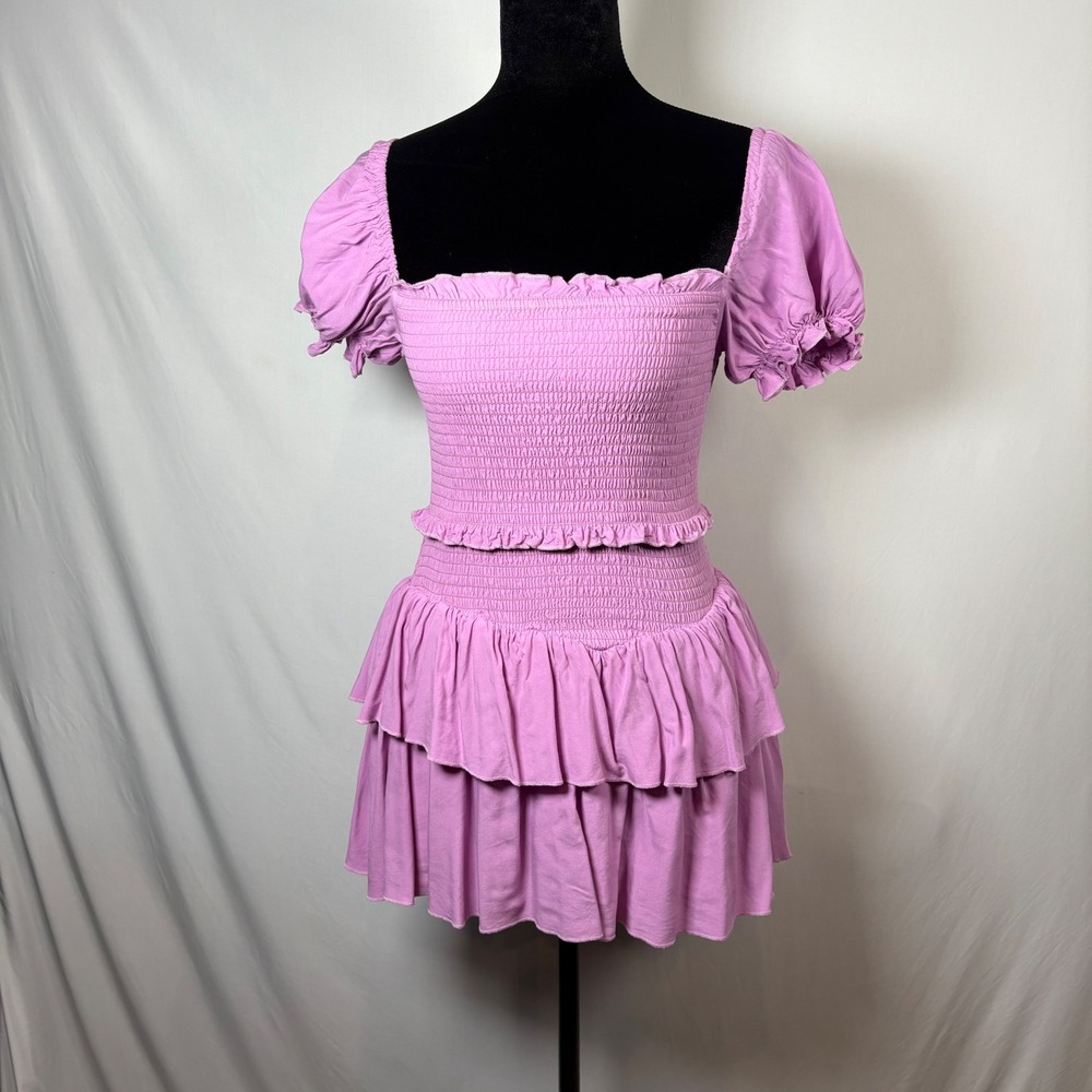 KatieJ NYC Tween Lainey Dress Lavender Purple Smocked Tiered Ruffle Size L (12)